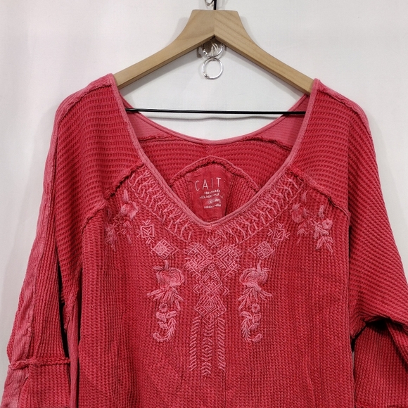 Caite By Athleta Embroidered Floral Blouse Womens XXL Red Boho Retro Holiday - Picture 2 of 7